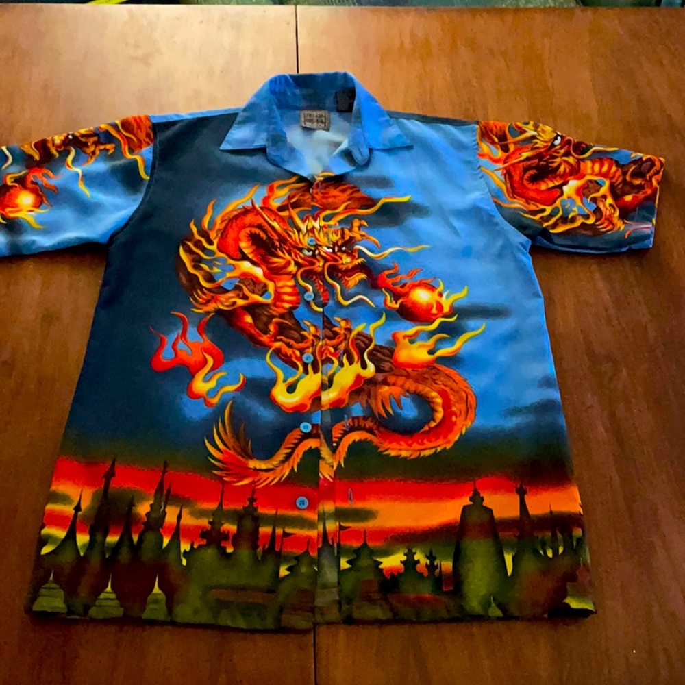 Authentic Shaolun Dragon Boys Button Down Shirt, sz Medium 10-12